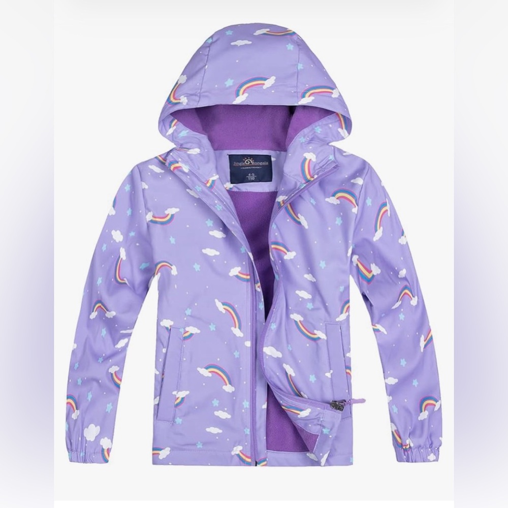 Kids' Purple Raincoat with Rainbow Print